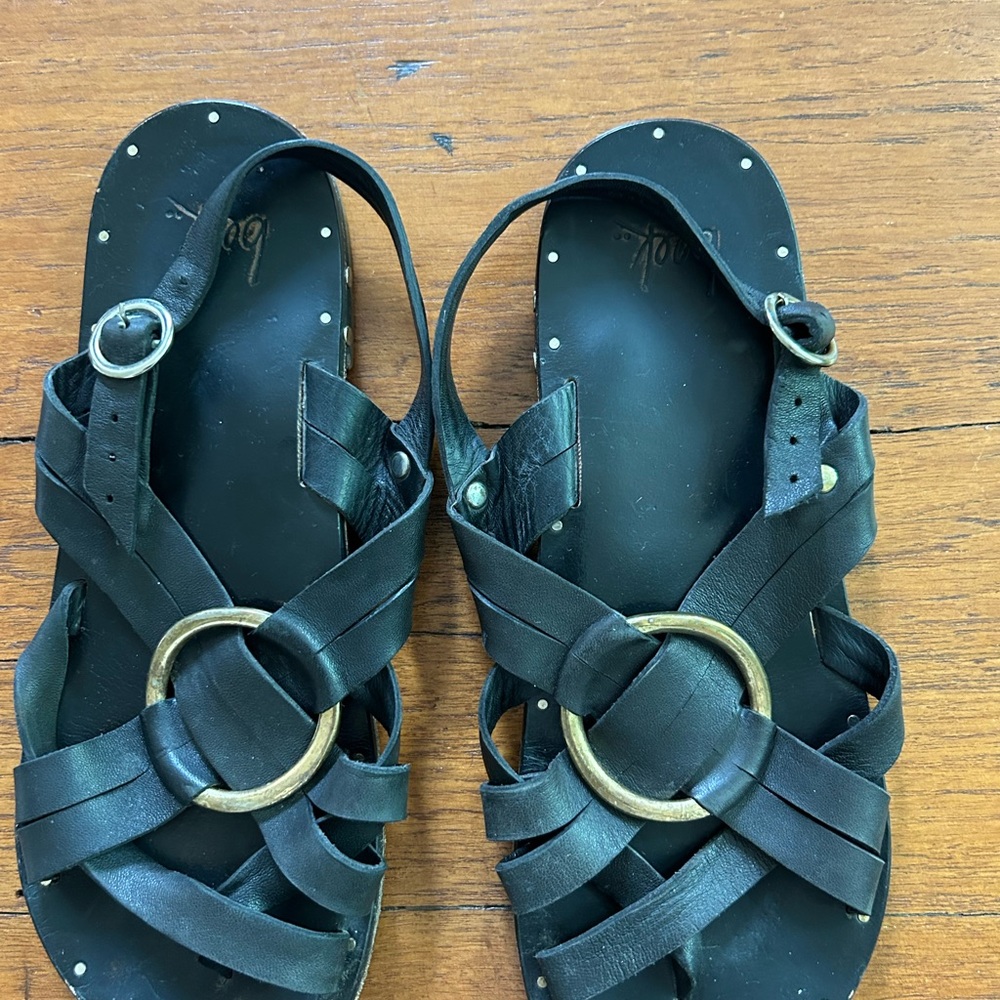 Beek Black Sandals with Bronze Ring Detail